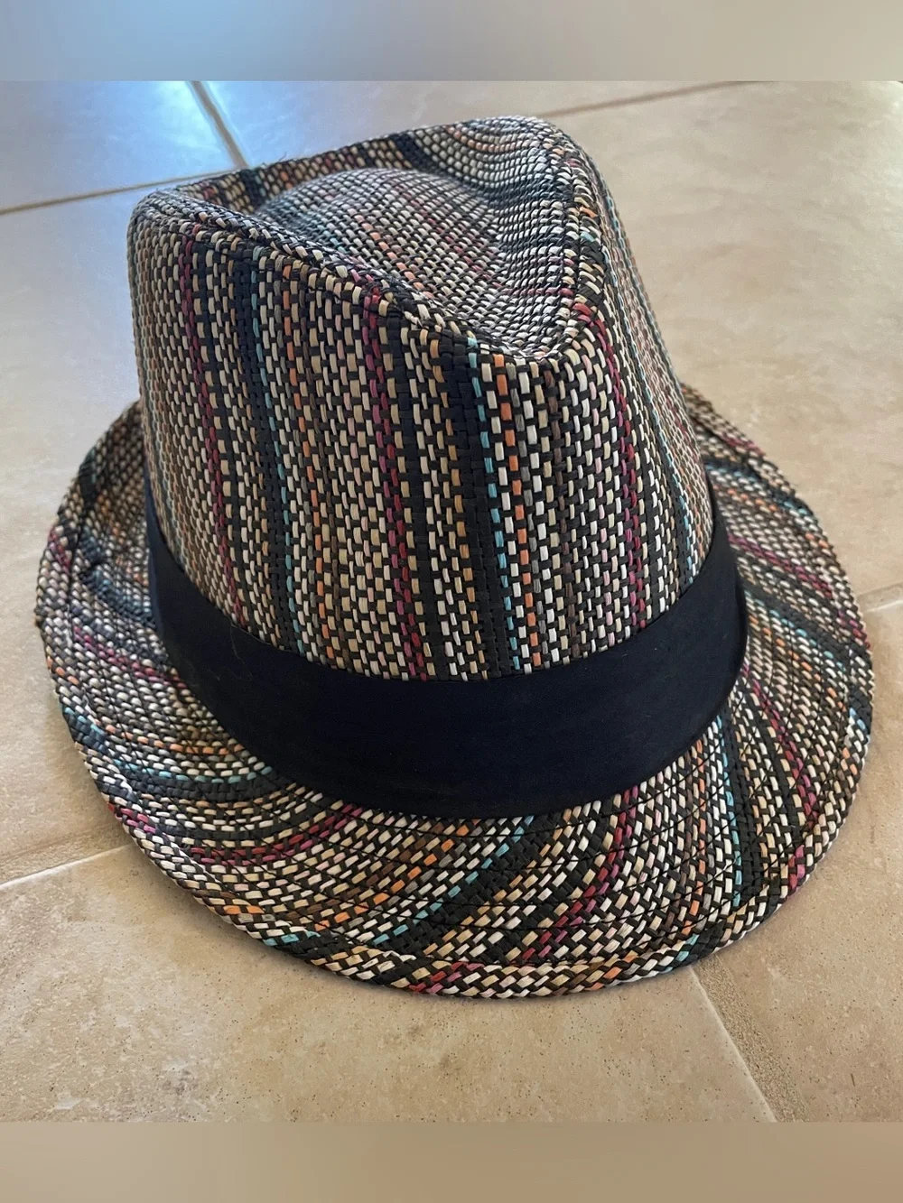 Striped Woven Fedora Hat | Boho Coastal Festival Chic Brim Hat